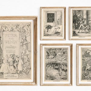 Peter Pan - Set mit 13 Originalen Vintage Illustrationen - Sofortiger digitaler Download Schwarzweiß Drucke
