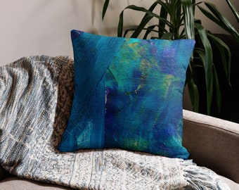 Abstract Oil Painting Throw Pillow, Premium, Decorative, Blue, Green  - 22" x 22"