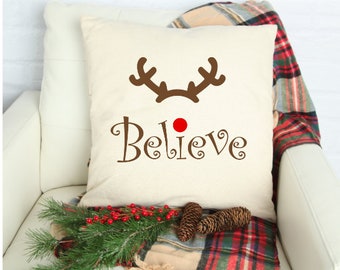 Believe Reindeer Christmas Pillow