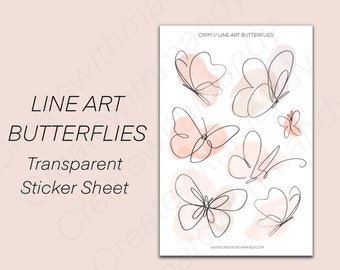 Foglio di adesivi LINE ART BUTTERFLIES // Adesivi trasparenti per planner