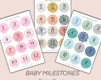 Foglio di adesivi BABY MILESTONES // Adesivi per planner mensile per neonati da 1" // Genere neutro, rosa, blu