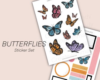 Set di adesivi BUTTERFLIES // Due fogli di adesivi Planner