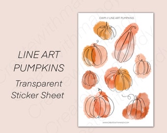 LINE ART PUMPKINS Transparent Sticker Sheet // Planner Stickers