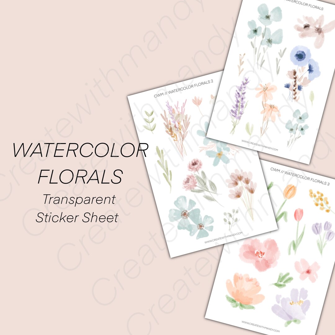 WATERCOLOR FLORALS Transparent Sticker Sheet // Planner Stickers - Etsy
