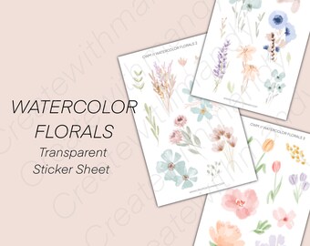 WATERCOLOR FLORALS Transparent Sticker Sheet // Planner Stickers