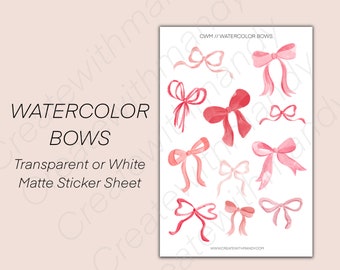 Foglio di adesivi WATERCOLOR BOWS // Adesivi trasparenti per planner