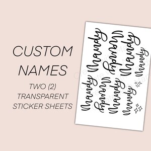 PERSONALIZED Name Stickers // Transparent Hand-Lettered Planner Stickers // 2 Sheets