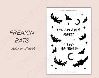 FREAKIN BATS Sticker Sheet // Halloween Bat Stickers // Planner Stickers