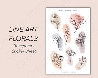 Foglio di adesivi LINE ART FLORALS // Adesivi per planner