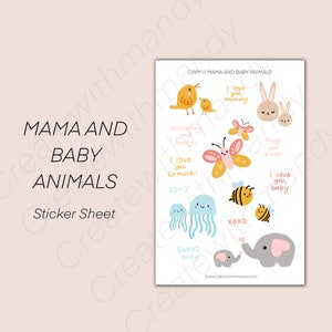 MAMA and BABY ANIMALS Sticker Sheet // Mother and Baby animal Stickers