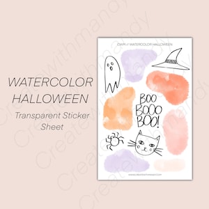 WATERCOLOR HALLOWEEN Sticker Sheet // Cute Halloween Clear Stickers // Planner Stickers