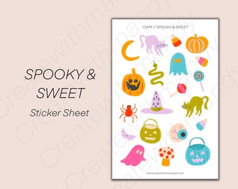 SPOOKY & SWEET Sticker Sheet // Cute Halloween Stickers // Planner Stickers