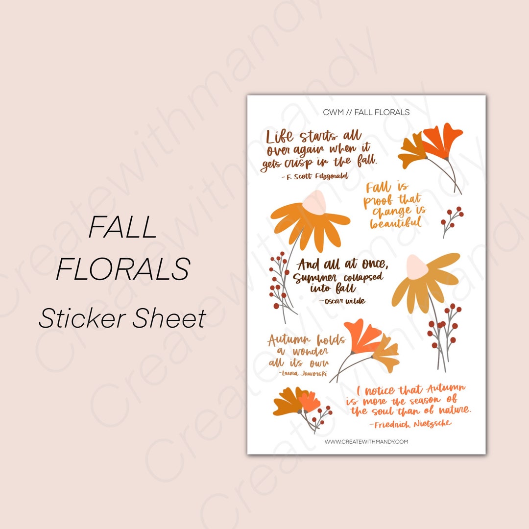 FALL FLORALS Sticker Sheet // Floral Planner Stickers // Fall Autumn ...