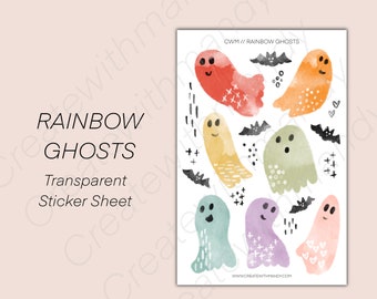 RAINBOW GHOSTS Sticker Sheet // Cute Halloween Clear Stickers // Planner Stickers