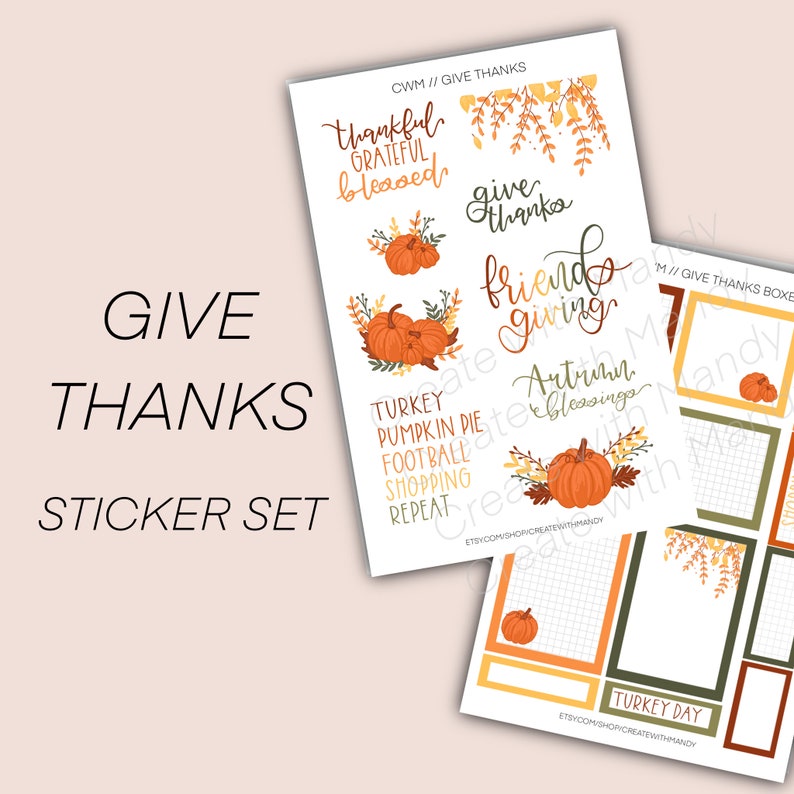 GIVE THANKS Sticker Sheet // Planner Stickers // Thanksgiving Stickers ...