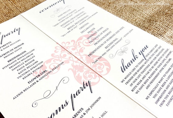 Shabby Chic Damask Bi Fold Wedding Programs Ceremony Etsy