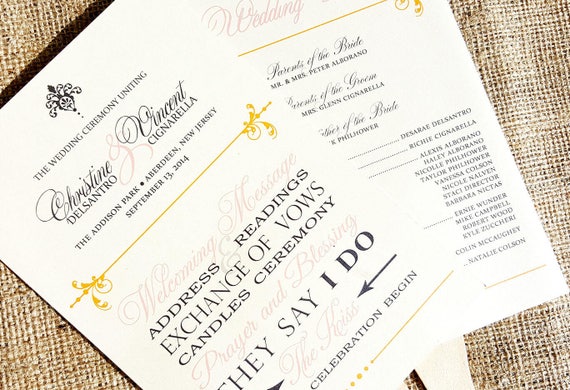 Damask Modern Yet Casual Wedding Program Fan Ceremony Etsy