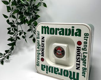 Vintage 80s Holsten Moravia Strong Lager Ice Bucket, Green Plastic, Lid