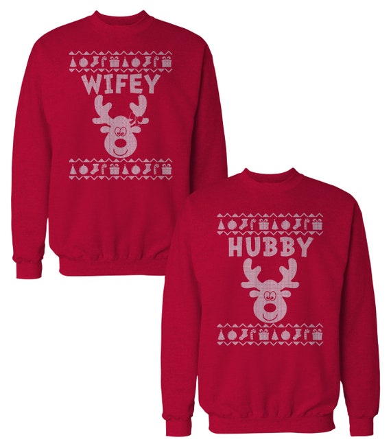 Hubby Wifey Ugly Christmas Sweater (Christmas Shirt, Couples Sweaters, Husband, Wife, Sweatshirt, X,Mas, Gift Ideas, Christmas Gift)