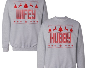 Hubby Wifey Ugly Christmas Sweater (Christmas Shirt, Couples Sweaters, Husband, Wife, Sweatshirt, X-Mas, Gift Ideas, Christmas Gift)