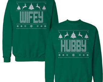 Hubby Wifey Ugly Christmas Sweater (Christmas Shirt, Couples Sweaters, Husband, Wife, Sweatshirt, X-Mas, Gift Ideas, Christmas Gift)