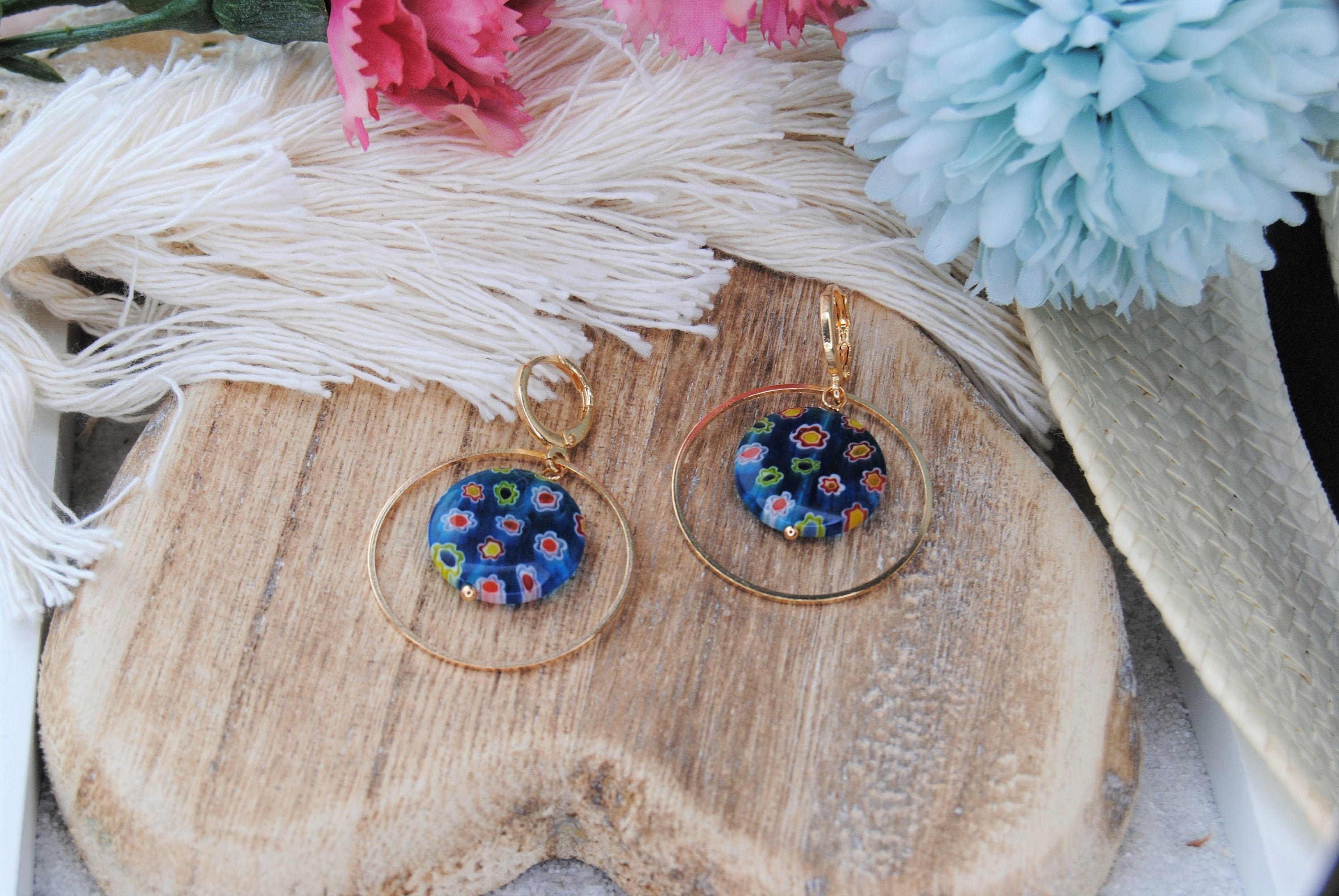 Boucles D'Oreilles Clips En Verre De Murano Authentique - Violine - Neuf Avec Étiquettes