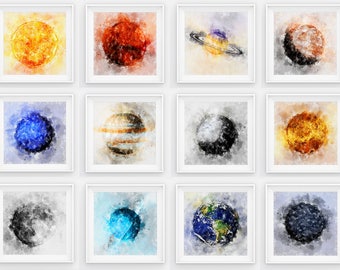 70% OFF Full Set: Amazing Solar System  Watercolor, wall Art Print, digital download, painting, planets, home decor, planetary, astronomy