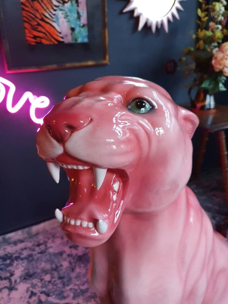 Large Pink Panther Leopard Statue XL Italian Ceramic | Etsy