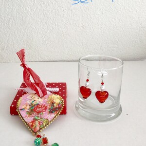 Red Heart Lampwork Earrings & Ornament Set: Valentine&#39;s Gift