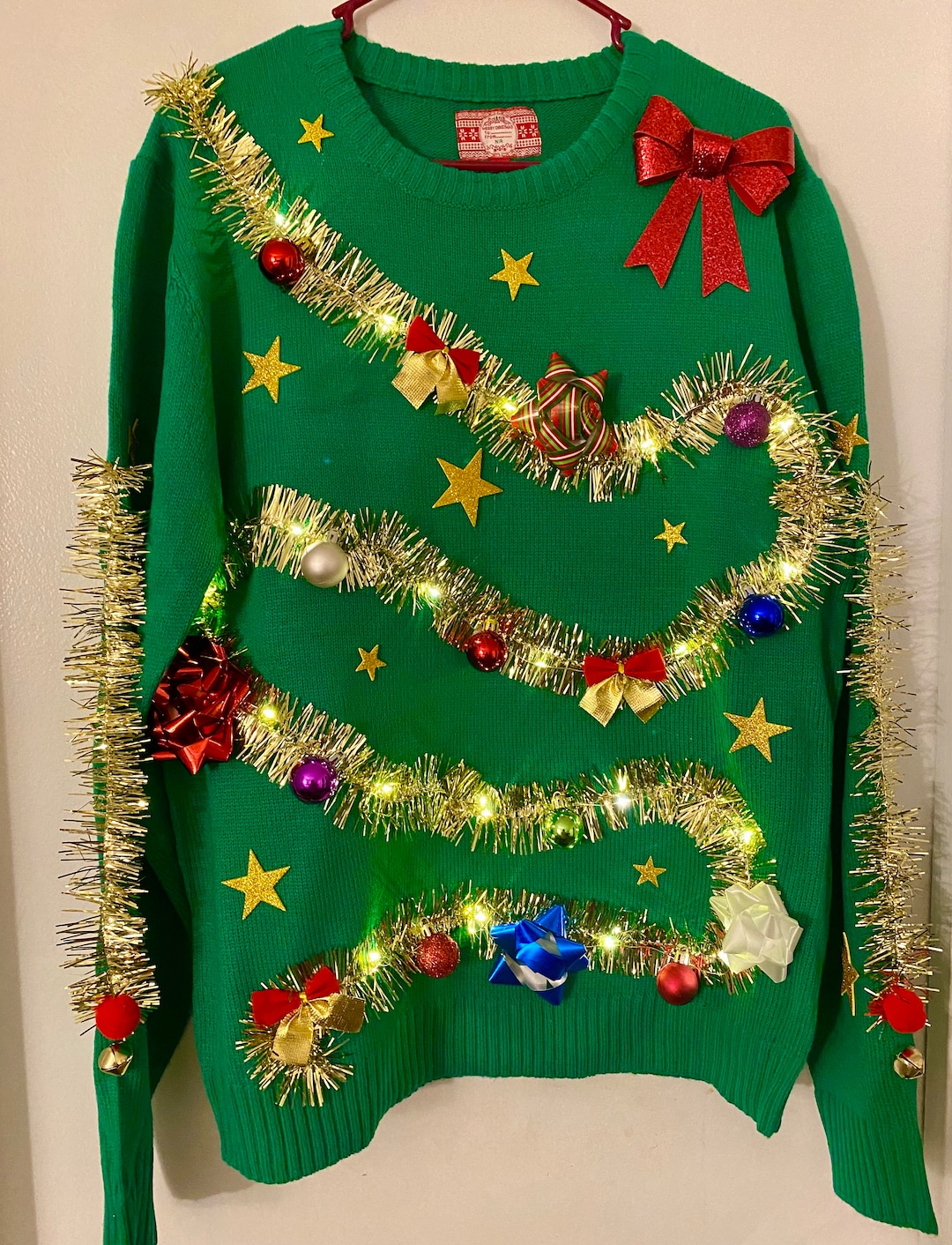 A Lights up Ugly Christmas Sweater, Handmade Christmas Sweater, Tacky