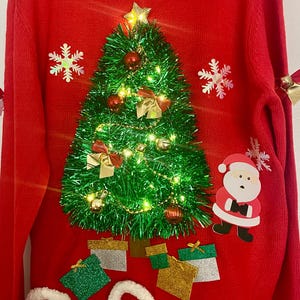 Lights Up Ugly Christmas Sweater: Handmade Red Pullover