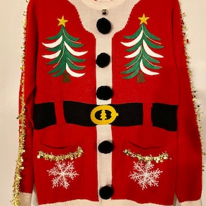 Handmade Ugly Christmas Sweater: Embellished Tree Knit, Size M
