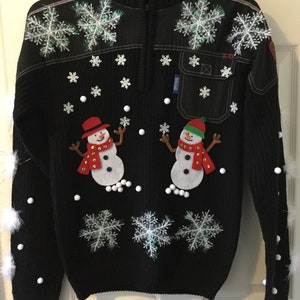 Unique Snowman Ugly Christmas Sweater - Embellished Pullover (M)