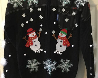 Ugly Christmas Pullover, Einzigartiger Ugly Weihnachtspullover mit Schneemann, One Of a kind Herren Pullover.