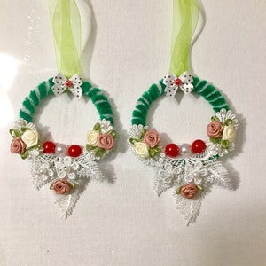 Unique  handmade Christmas ornaments,Mini Christmas Wreath ornament , mini floral wreath  (set of two).