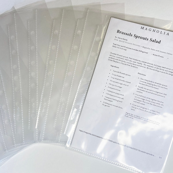 10 Clear Mini Sheet Protectors 5.5"x8.5" for A5 3 ring half sized binders, Crystal Clear Sheet Protectors For Recipes, Recipe Binder Supply