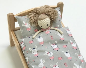 doll bedding - bunny pet bedding - gift for daughter niece - ikea duktig doll bedding - doll cot bedding - bunny rabbit fabric - bunny print