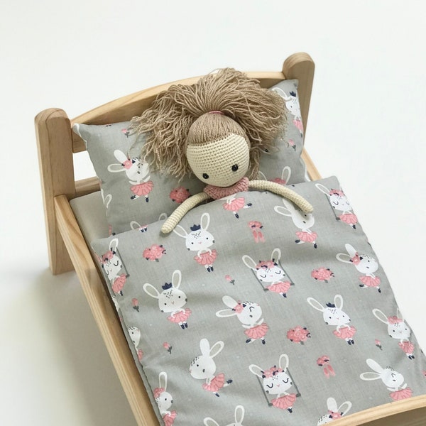 doll bedding - bunny pet bedding - gift for daughter niece - ikea duktig doll bedding - doll cot bedding - bunny rabbit fabric - bunny print