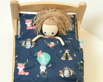 Poppenbeddengoed – handgemaakte katoenen quilt en kussen, compatibel met IKEA Duktig, aangepast formaat beschikbaar