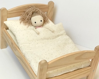 Cotton Muslin Doll Bedding with Gold Dots