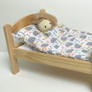 Parure de lit pour poupée faite main - Couette, oreiller et drap 100 % coton