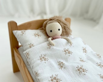 Ropa de cama para muñecas ikea duktig, ropa de cama para cuna de cochecito boho de algodón de muselina de muñeca americana, colchón de muñeca de 18 pulgadas con ropa de cama, romántico vintage