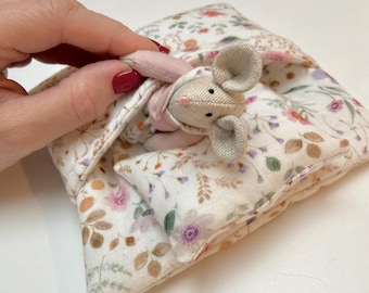 Miniature Linen Mouse in Sleeping Bag – Handmade Toy for Children, Granddaughter or Niece Gift