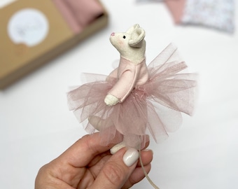 Handmade Ballerina Mouse – Soft Linen Toy with Removable Tutu, Eco-Friendly Gift for Girls
