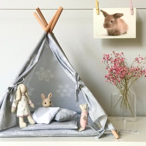 teepee tent  - small  teepee for dolls buddies - boho doll tent - mini camping - camping play set - dollhouse - pet tent - tent for mouse