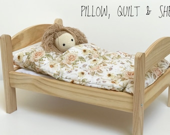 Floral Doll Bedding Set – Handmade Quilt & Pillow, Fits IKEA Duktig