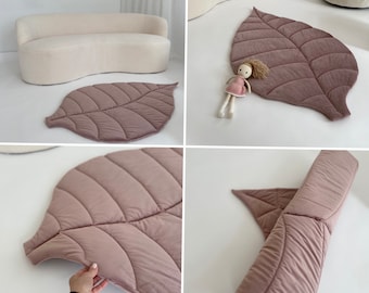 pink plush velvet velar leaf play mat  - baby play mat - soft baby decor - olive mat bedding ready to ship gift - baby shower gift