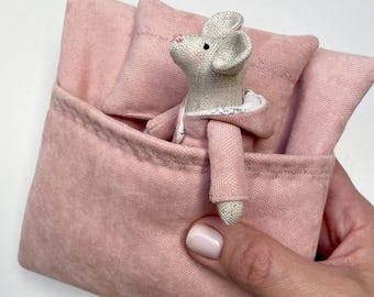 Handmade Personalized Linen Mouse Doll – Mini Boho Rag Doll, Eco-Friendly Toy, Cute Gift for Kids, Granddaughters & Nieces