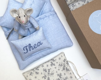 Linen Mouse Doll: Miniature Eco Toy with Bedding Set