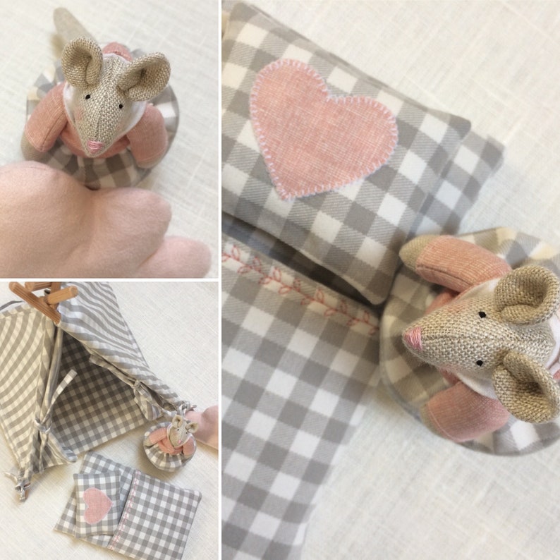 doll playhouse Waldorf toys linen mouse tipi tent doll teepee tent mouse doll camping play set eco set Montessori toys